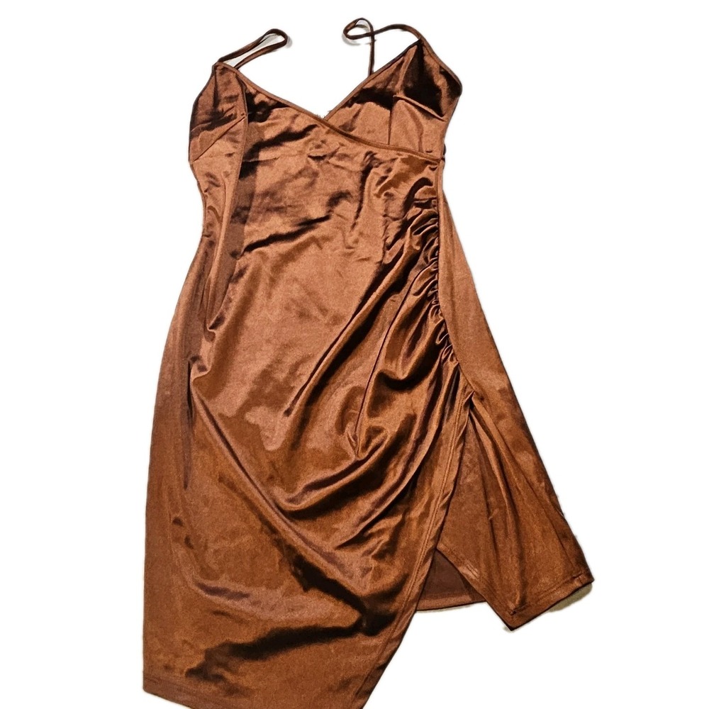 Popular 21 Women Rust Satin Bodycon Dress Sweetheart High Split Y2K DX70248 M